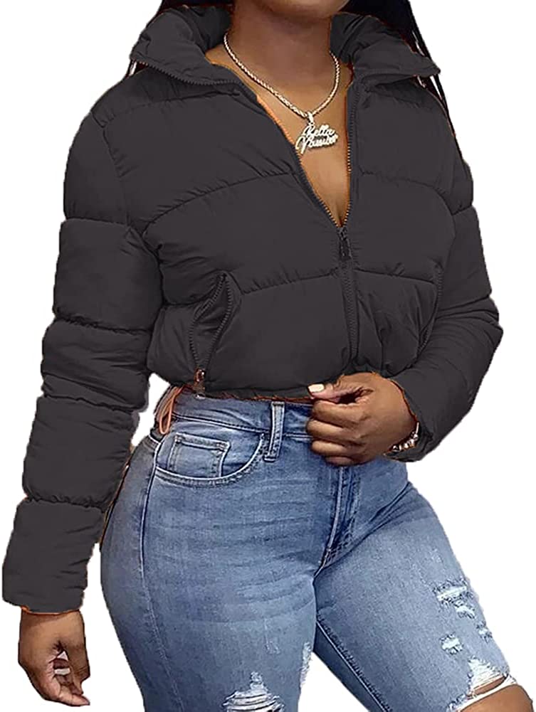 Women's Long Sleeve High Neck lightweight Coat Solid Color Jacket Full Zipper Soft Cropped Jacket Top