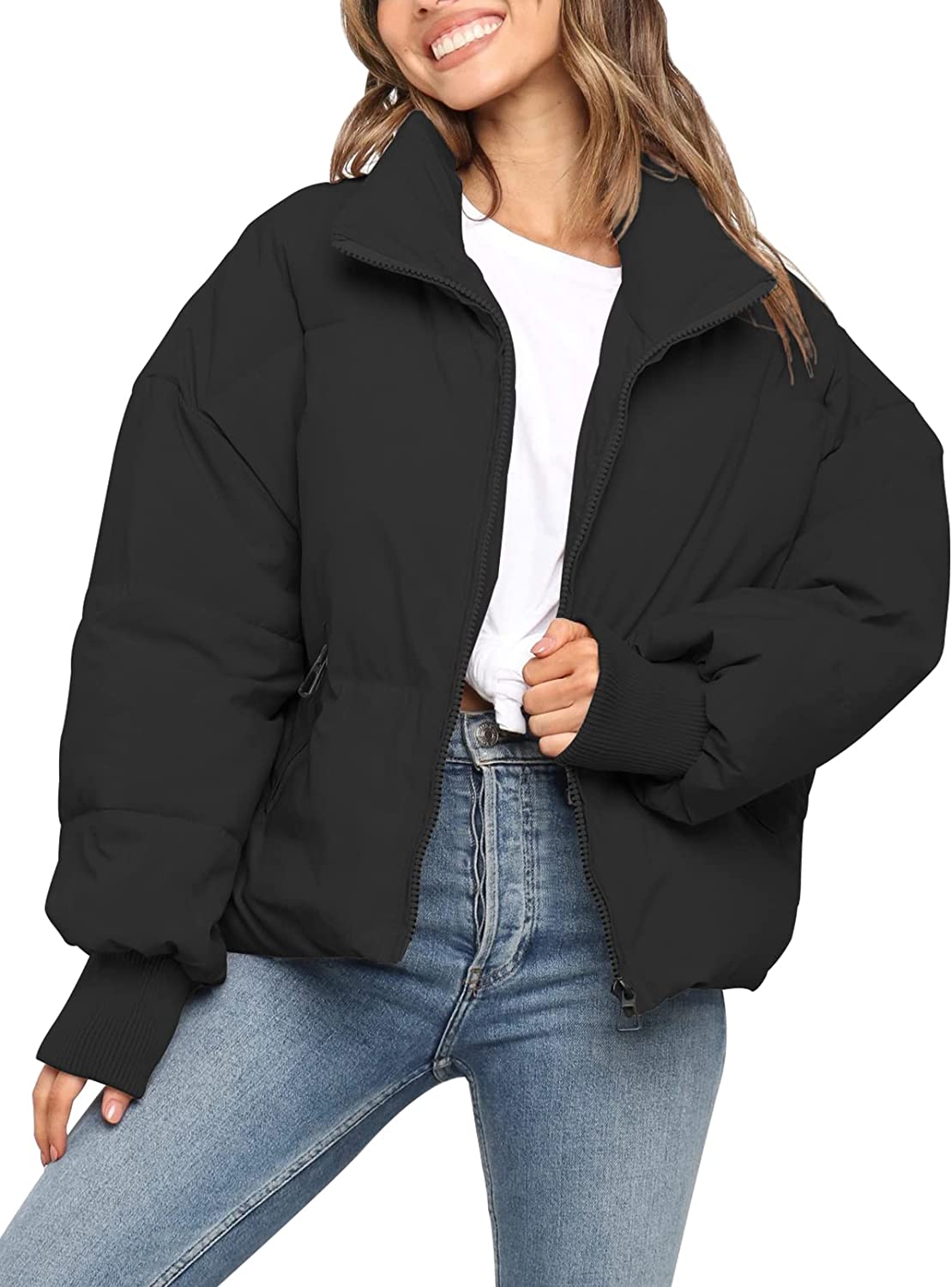 KYL Women's Winter Puffer Jacket Oversized Zip-Up Quilted Puffy Bubble Short Down Coat