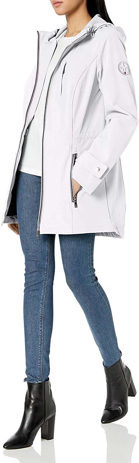 Tommy Hilfiger Women's Soft-Shell Jacket – Tailored Raincoat with Removable Fleece Bib and Hood
