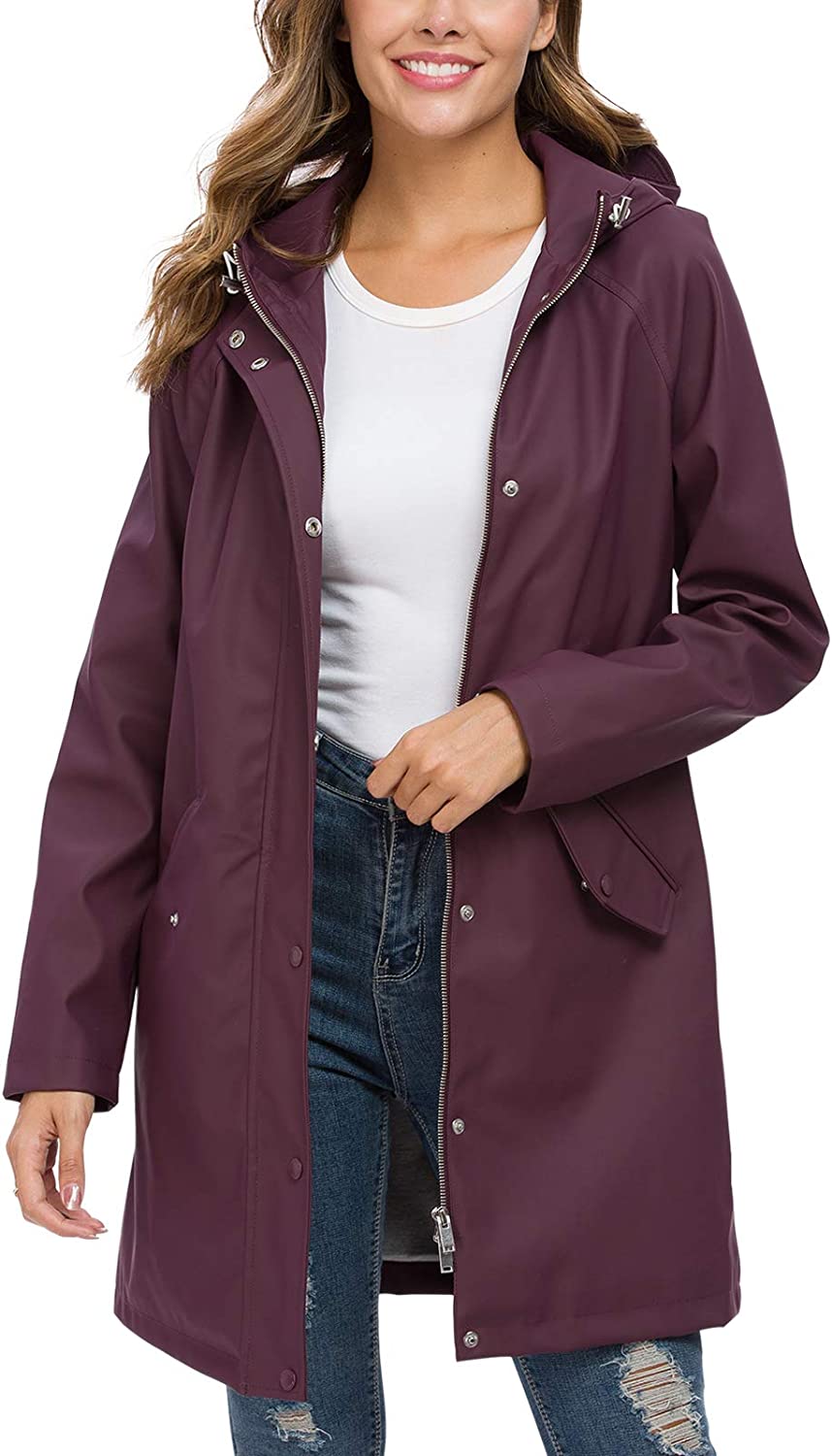 Raincoat Women, Fahsyee Rain Jacket Waterproof Raincoat Hooded Windbreaker Outdoor Long Active