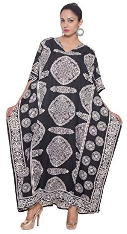 Caftan Dress Long Maxi Paisley Print Gown Beach Cover Up,Black,One Size