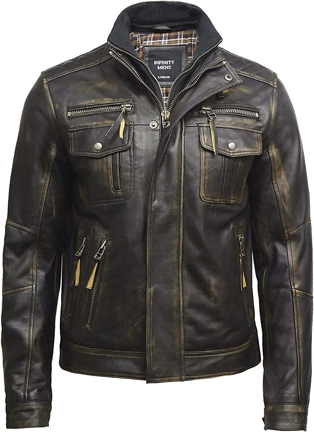 Black Mens Leather Jacket - Motorcycle Jacket Real Sheepskin Leather Jackets for Men Distressed Retro