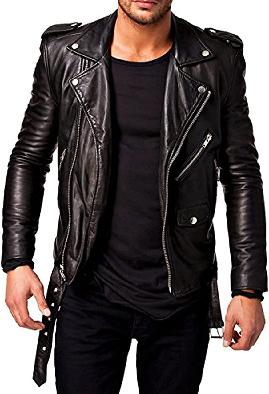 QAWACH Men Leather Jacket - Lambskin Winter Vintage Motorcycle Biker Jacket, Moto Riding & Racing Jacket's