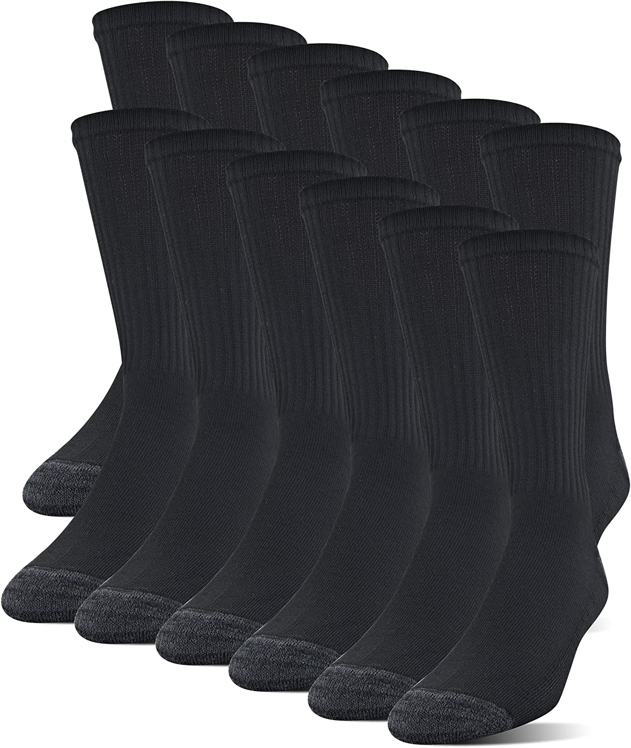 Gildan Men's Polyester Half Cushion Crew Socks, 12-pack