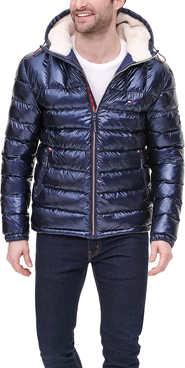 Tommy Hilfiger Men's Midweight Sherpa Lined Hooded Water Resistant Puffer Jacket