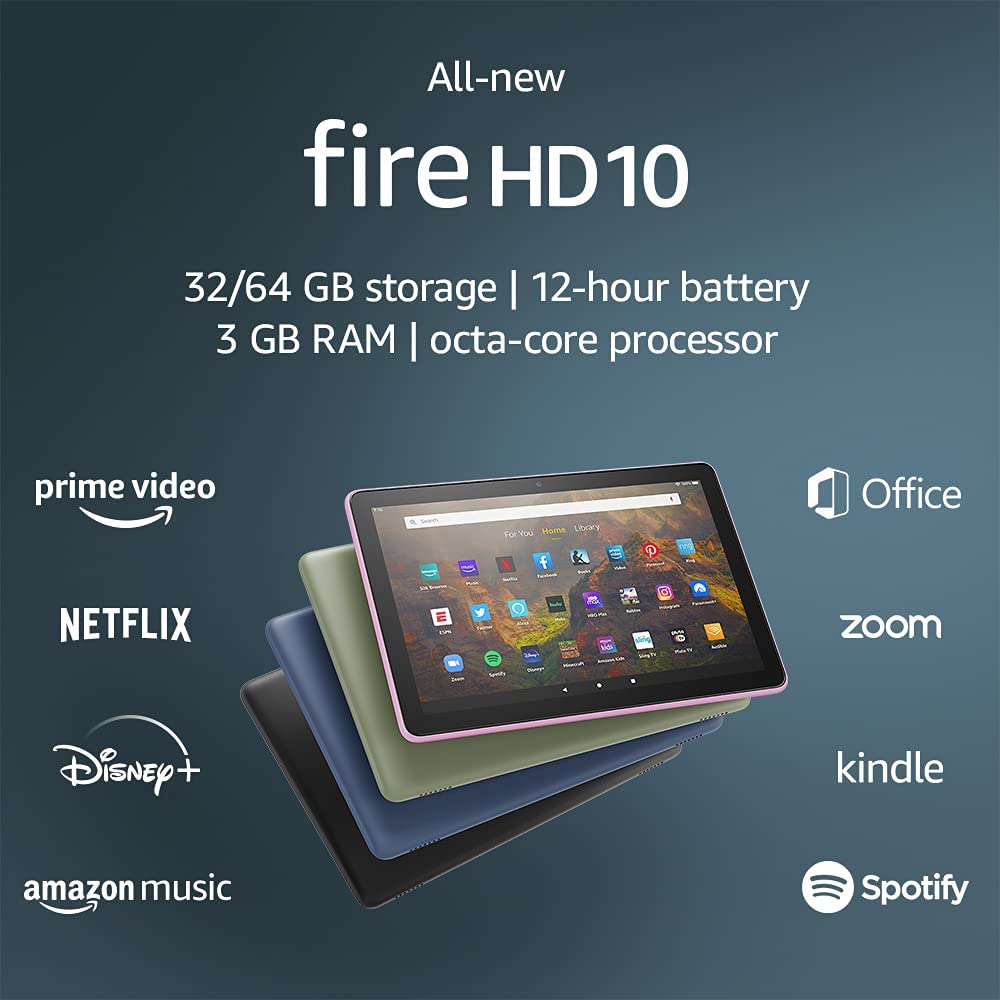 All-new Fire HD 10 tablet, 10.1", 1080p Full HD, 64 GB, latest model (2021 release), Black, without lockscreen ads