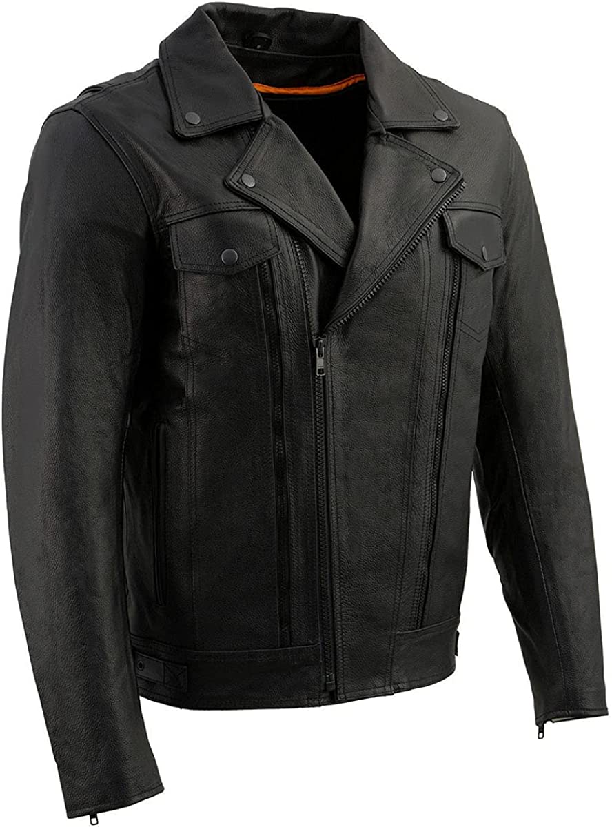 Milwaukee Leather LKM1760 Men's Black Leather Jacket with Utility Pockets