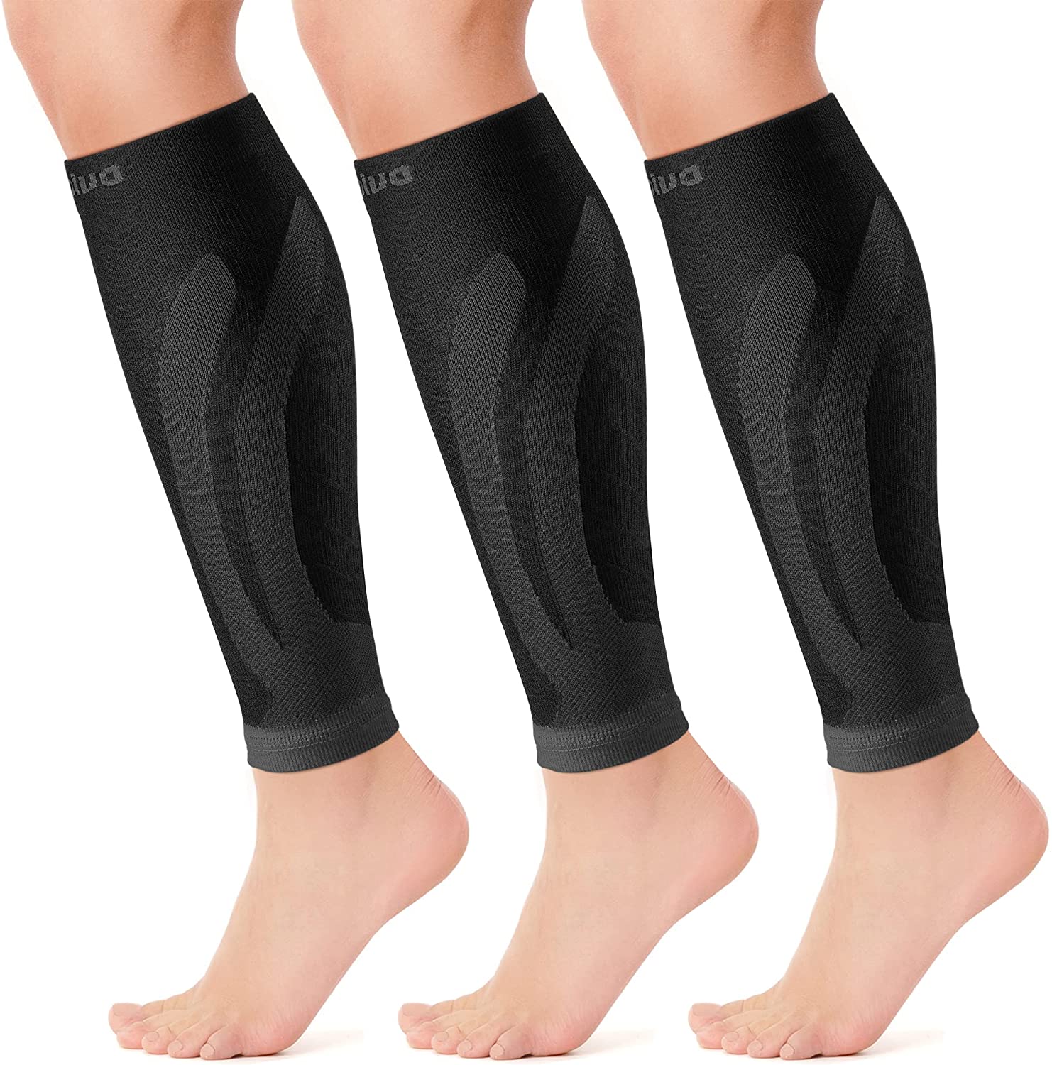 CAMBIVO 3 Pairs Calf Compression Sleeve for Women and Men,Leg Brace for Running, Cycling, Shin Splint Support for Working out(Black, Large-X-Large)