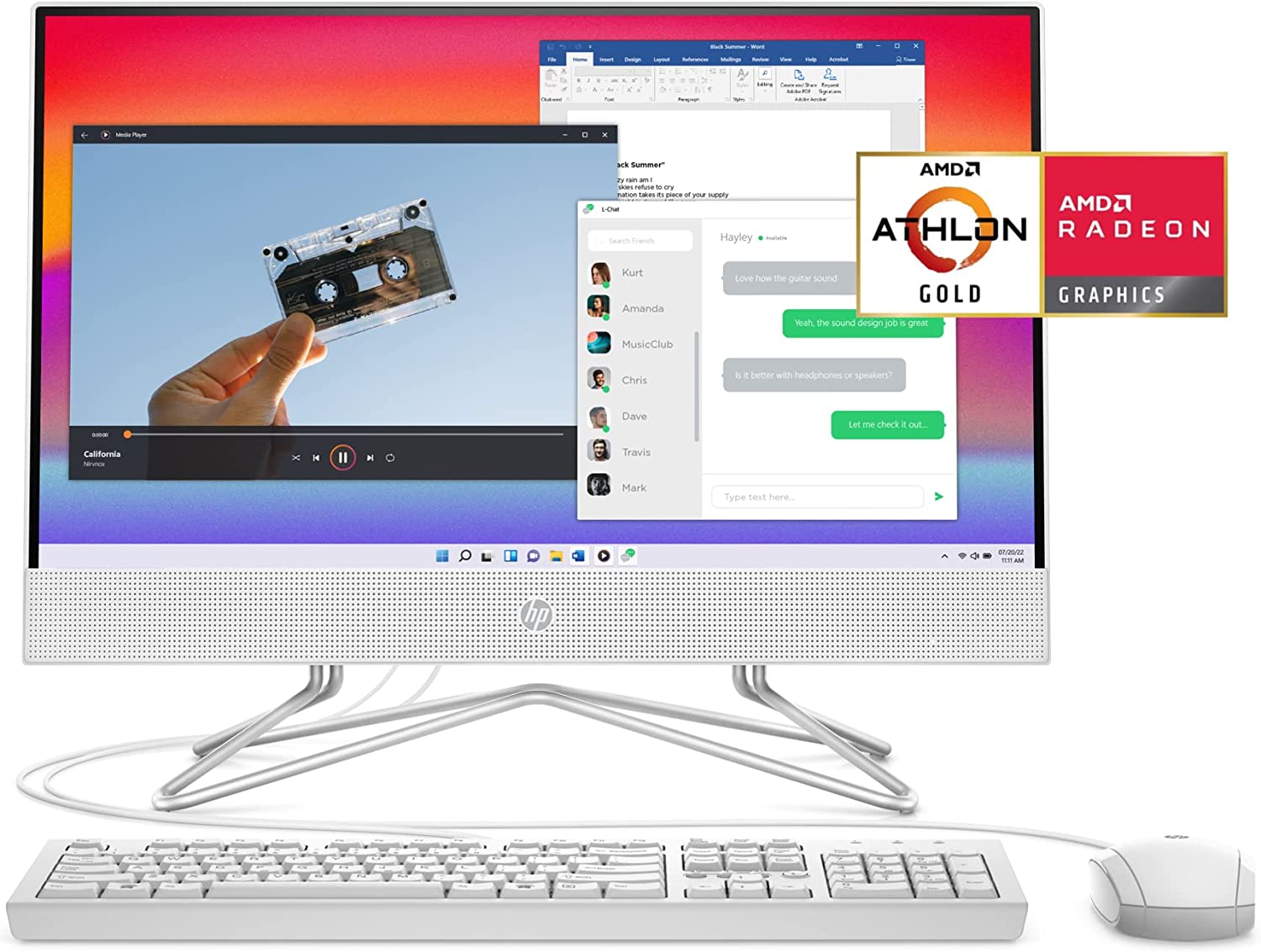 HP All-in-One 22" Desktop Computer, AMD Athlon Gold 3150U Processor, AMD Radeon Graphics, 4 GB RAM, 256 GB SSD, Windows 11 Home ( 22-df0222, snow white)