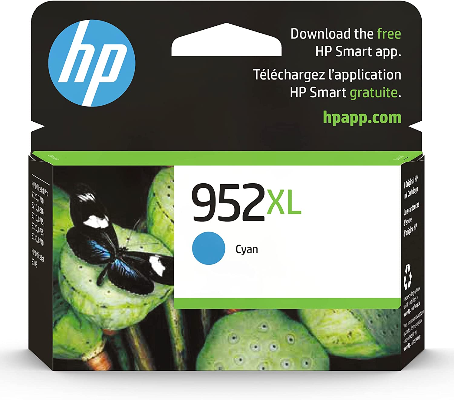 Original HP 952XL Cyan High-yield Ink Cartridge | Works with HP OfficeJet 8702, HP OfficeJet Pro 7720, 7740, 8210, 8710, 8720, 8730, 8740 Series | Eligible for Instant Ink | L0S61AN