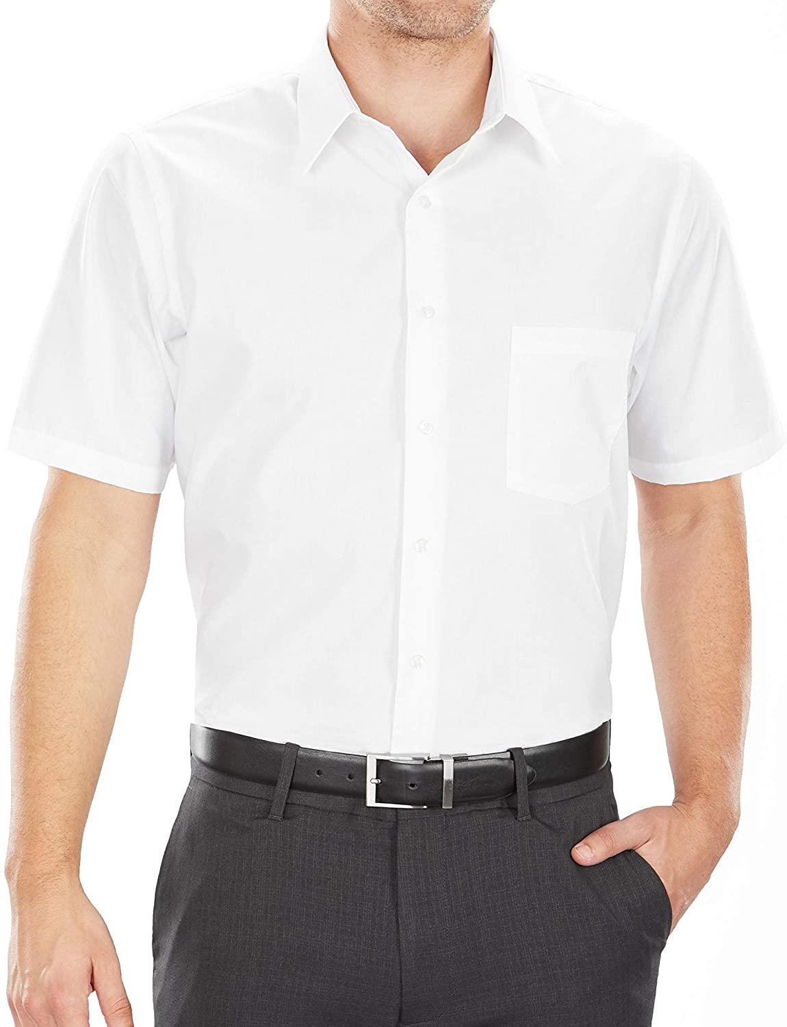 Van Heusen Men's Short Sleeve Dress Shirt Regular Fit Poplin Solid