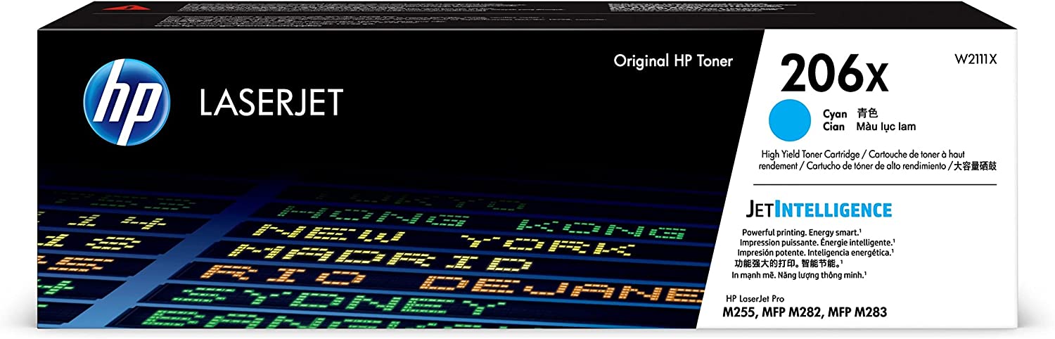 Original HP 206X Cyan High-yield Toner Cartridge | Works with HP Color LaserJet Pro M255, HP Color LaserJet Pro MFP M282, M283 Series | W2111X