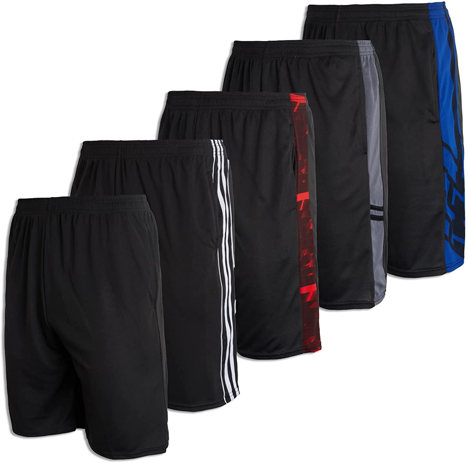 Real Essentials 5 Pack: Men's Mesh Athletic Performance Gym Shorts with Pockets (S-3X)