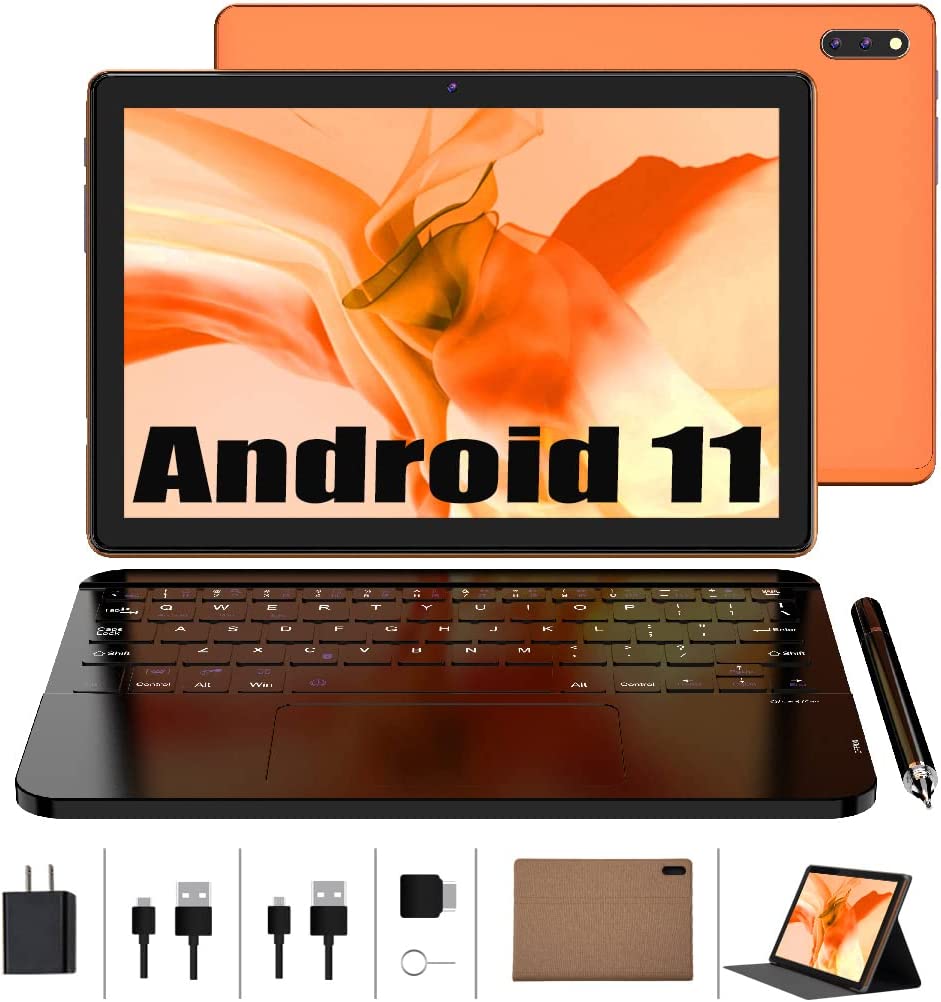 3 in 1 Tablet 10 inch Android 11 Tablet, BNHGK 4G LTE Tablet 128ROM, 8MP+5MP Dual Camera, Quad Core Processor 8000mAh Google Certified Tablet with Keyboard (2022 Wi-Fi, 4GB)