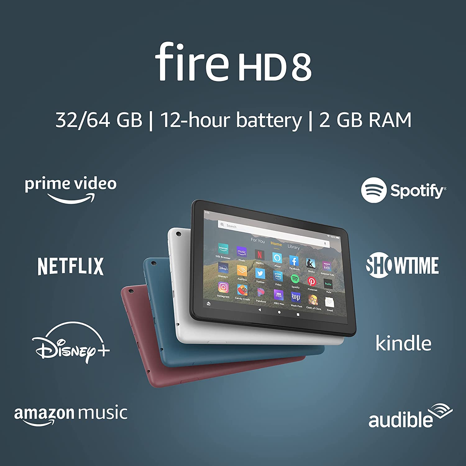 Fire HD 8 tablet, 8" HD display, 32 GB, latest model (2020 release), designed for portable entertainment, Twilight Blue, without lockscreen ads