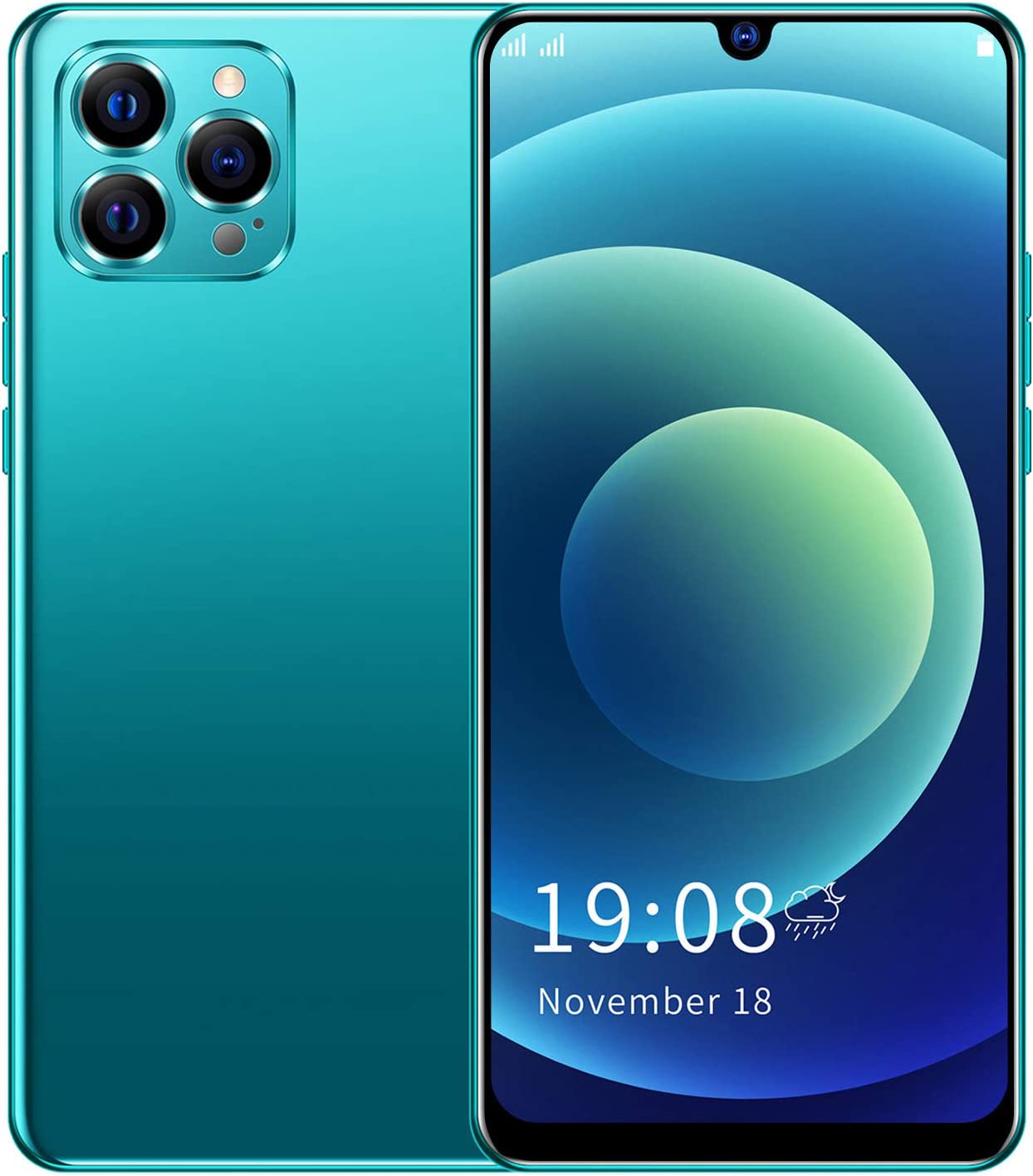 ip12 Pro MAX Unlocked Smartphone for Android 8.1, 6.26in 1+8GB HD Screen Cell Phone Dual Card Dual Standby Smart Phone,Face ID Recognition,2MP+2MP,128GB of Expandable Storage Mobile Phone(Green)