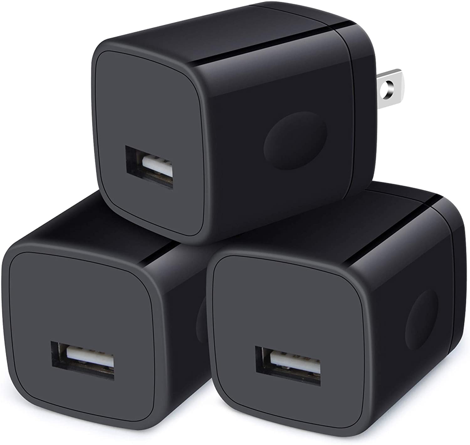 Wall Charger Cube,1A/5V Single Port USB Wall Plug 3 Pack Travel Black Charging Block Box Adapter Compatible iPhone,Samsung Galaxy A21 A51 A71 S20 S10 S9 S8,A10e,A90,Note20/10,Moto G7 G6,LG Stylo 6/5/4