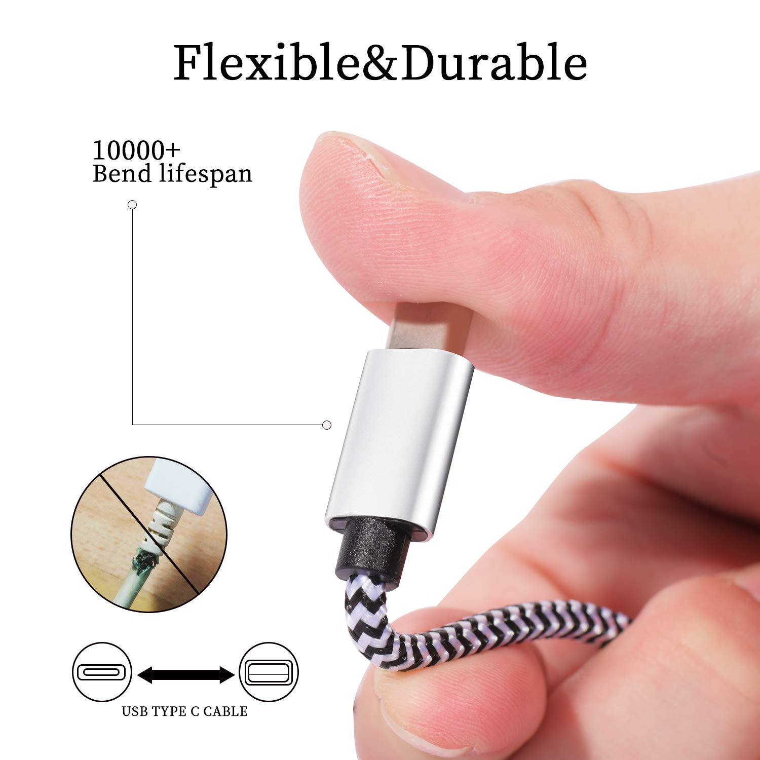 USB Type c Cable, 5 Pack (6FT) QQLIKE Nylon Braided USB C Cable 3A Fast Charging Cord for Samsung Galaxy S9 S8 Note 9 Note 8 Galaxy Note 20 10 S21 S20 S10 Plus C Cord Type C Cable