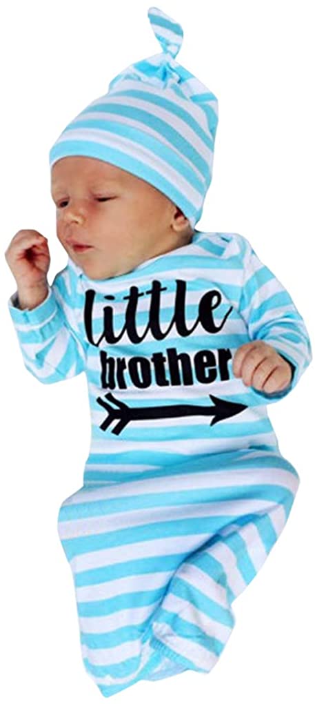 DPSKY Newborn Baby Sleeper Gowns & Headband Little Sister Brother Printed Striped Baby Sleeping Bag