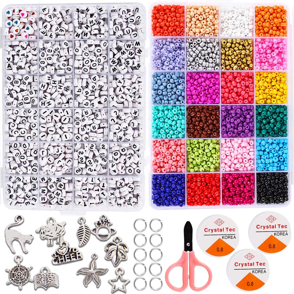 GoodyKing Jewelry Making Kit Beads for Bracelets - 5000+pcs Bead Craft Kit Set, Glass Pony Seed Letter Alphabet DIY Art and Craft - Gift for Her Women Kid Age 6 7 8 9 (4mm)