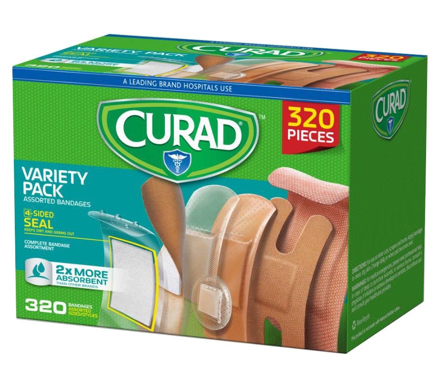 Curad Bulk Variety Pack Assorted Bandages, Flex-Fabric, Waterproof, Plastic, Knuckle, Heavy Duty Bandages (320Count)