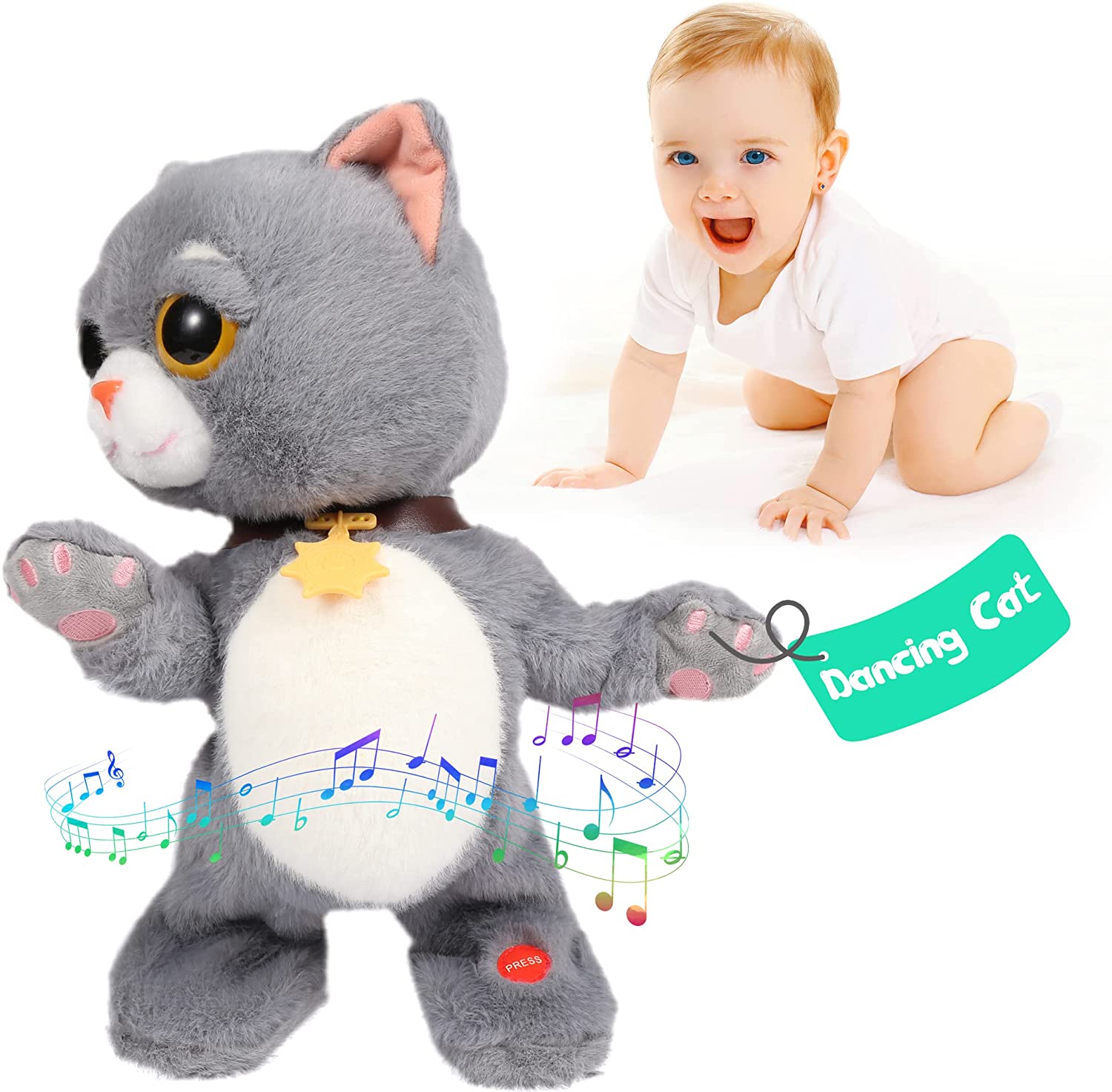 Baby Toys 12 18 Months Singing Dancing Talking Cat Toddler Toys Interactive Cat Plush Early Learning Educational Musical Toy Gift for Boys and Girls Age 1 2 3 4 5, 14"