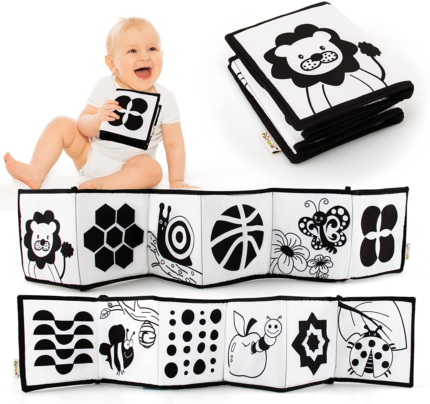 KaPing My Frist Black and White High Contrast Soft Book for Baby, Infant Tummy Time Cloth Book Crib Toys, Folding Educational Activity Cloth Book Suitable for Boys Girls Toddler…