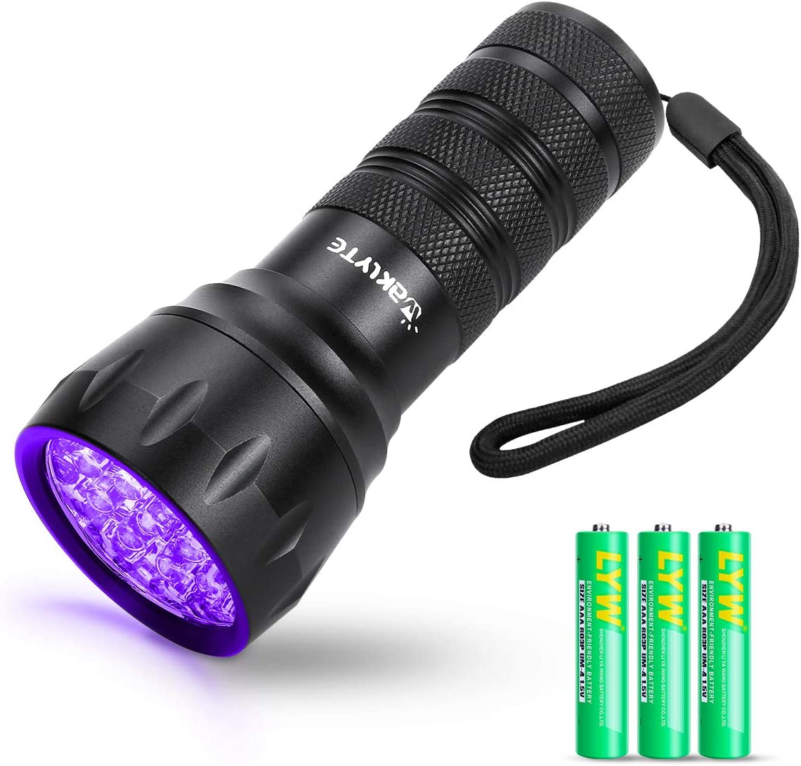 Waklyte Black Light, Mini UV Flashlight, 21 LED 395 nm Ultraviolet Blacklight Detector for Dog Urine, Pet Stains and Bed Bug (Battery Included)