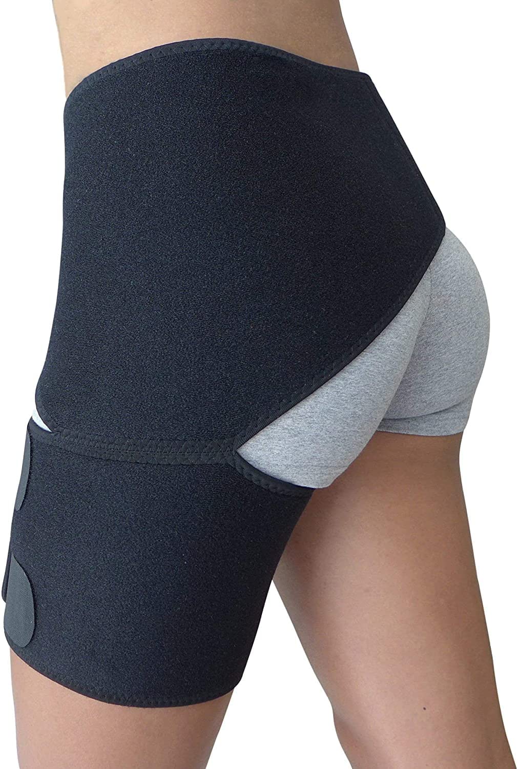Hip Brace - Thigh Hamstring Sciatica Pain Relief Brace - Compression Support Wrap for Hip Flexor Strain, Groin Pull, SI Joint, Arthritis, Bursitis, Sciatic Nerve for Men, Women (Black)