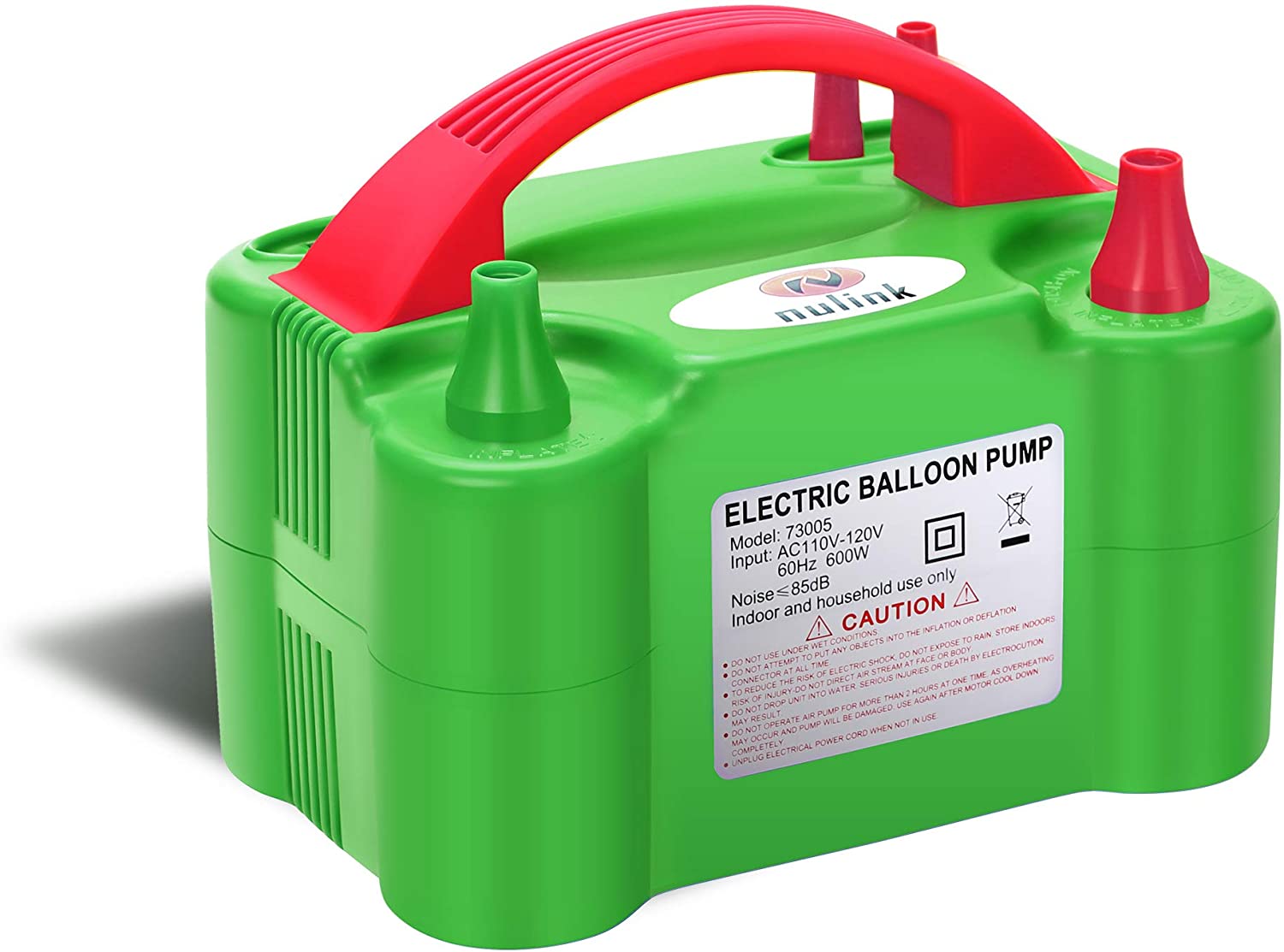 NuLink Electric Portable Dual Nozzle Balloon Blower Pump Inflation for Decoration, Party [110V~120V, 600W, Green]