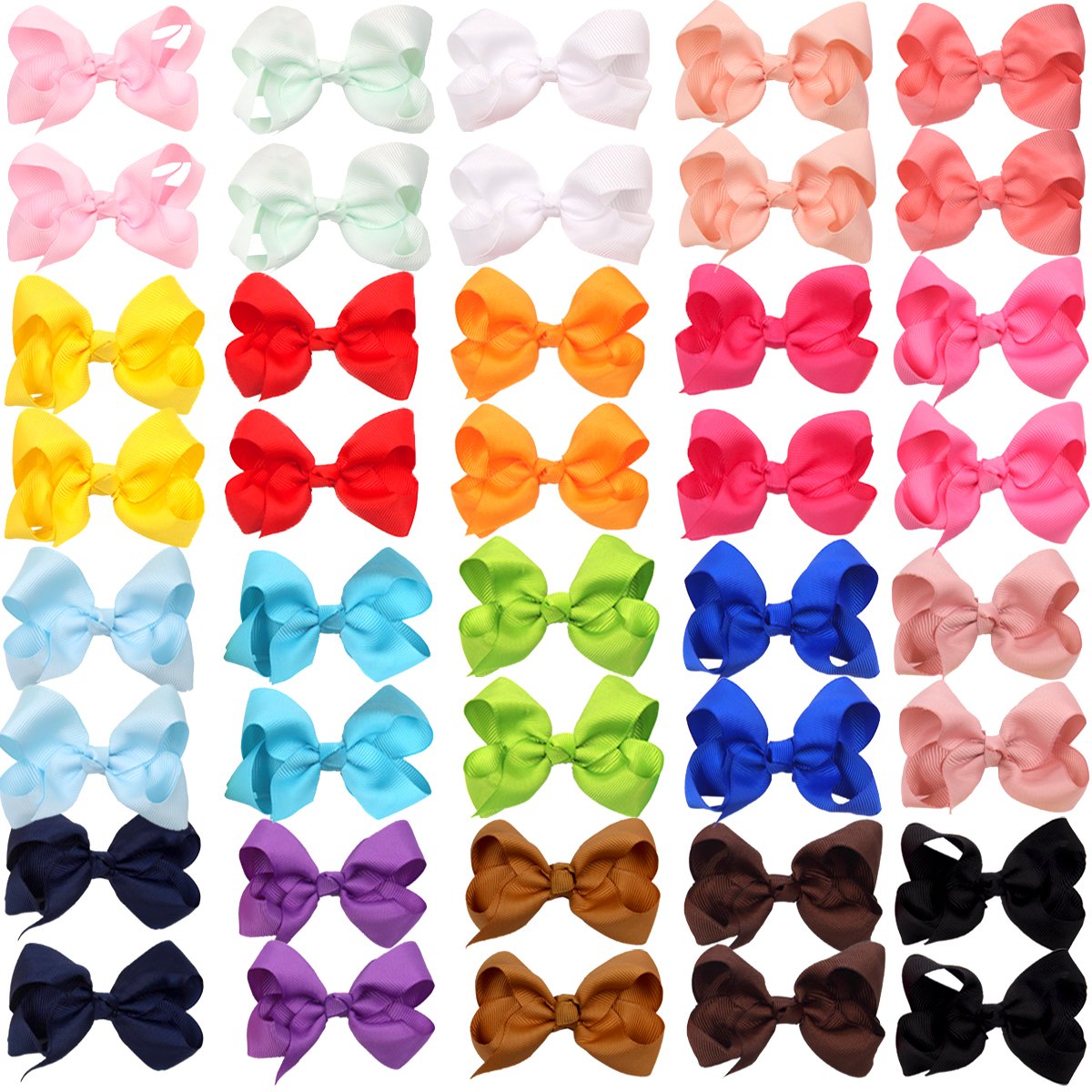 40Pieces Boutique Grosgrain Ribbon Pinwheel 3" Hair Bows Alligator Clips For Babies Toddlers Teens Gifts In Pairs