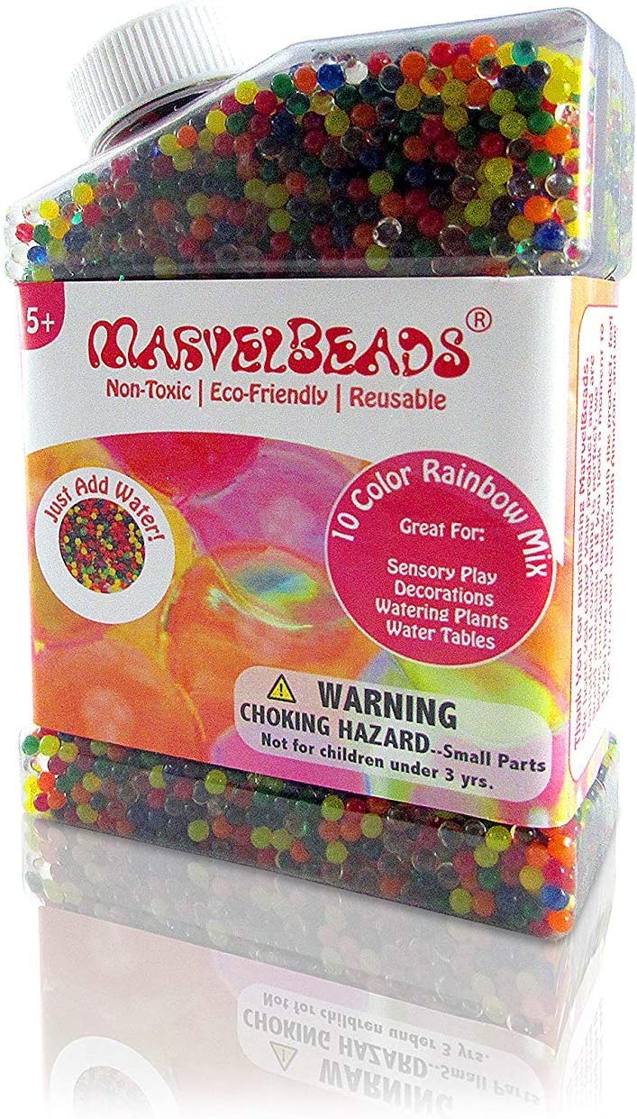 MarvelBeads 9.5oz Water Beads [Non-Toxic] Fully Certified, Rainbow Mix for Kids Sensory Play and Spa Refill BPA & Phthalate Free (Over Half Pound)