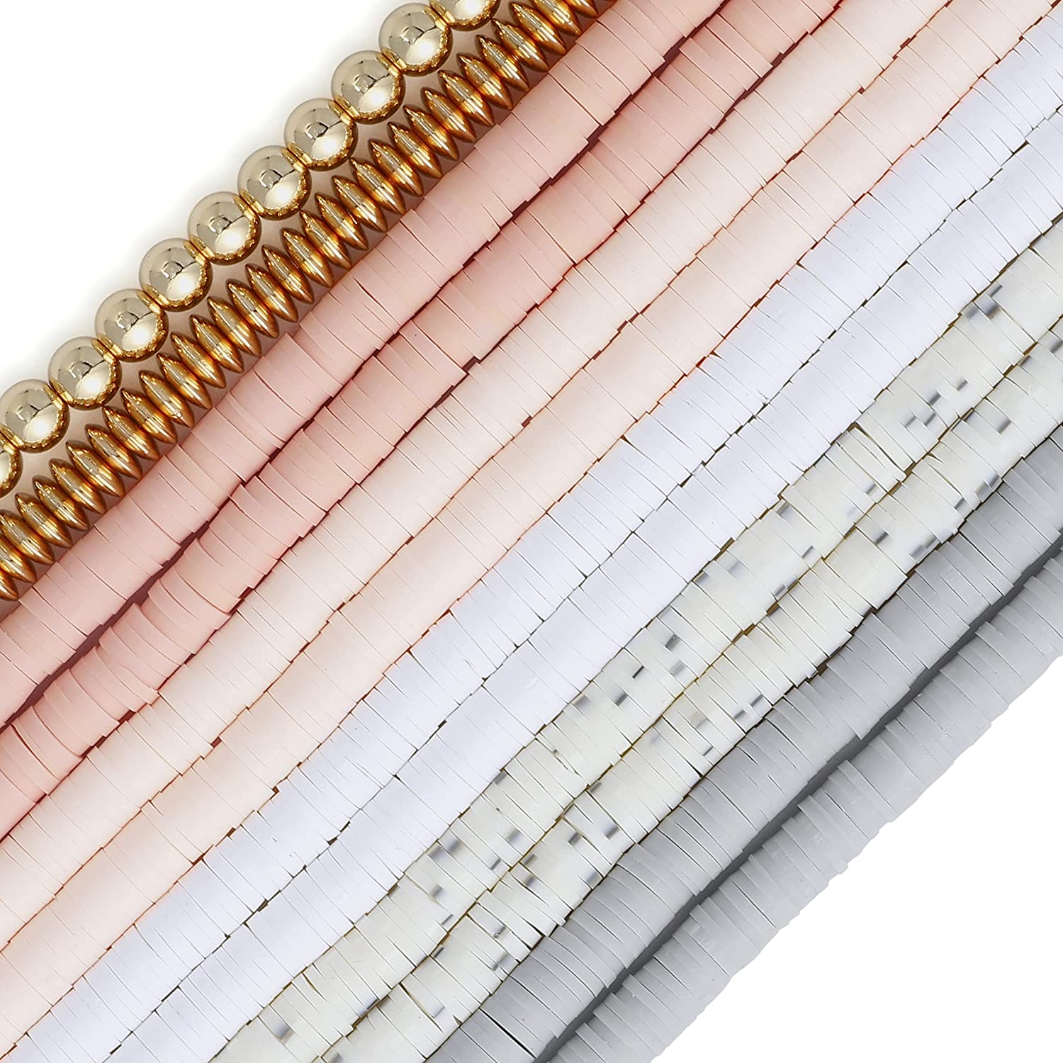 BOCAR 6mm 10 Strands Clay Beads Kit Vinyl Flat Handmade Polymer Clay Beads with 2 Strands Alloy Beads Spacer for Jewelry Making Necklace Bracelet Earrings Finding (CB-001-mix 3)