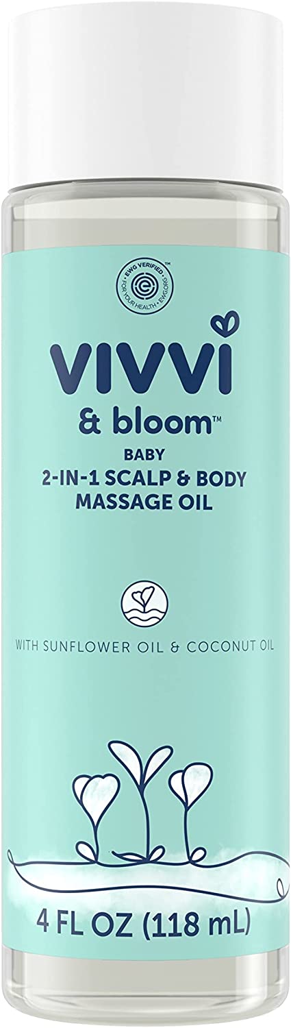 Vivvi & Bloom Gentle 2-in-1 Baby Scalp & Body Massage Oil, Fast Absorbing Formula Ideal to Moisturize, for Massage to Remove Dry Flakes on Scalp, Hypoallergenic, 4 fl. Oz