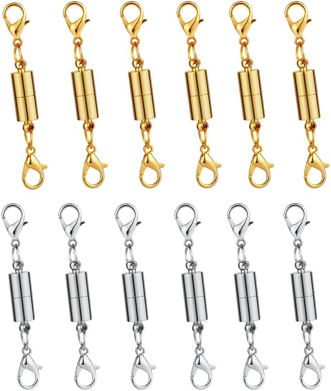 Dsmile Pack of 12pcs Gold Color and Silver Color Magnetic Lobster Clasp for Jewelry Necklace Bracelet