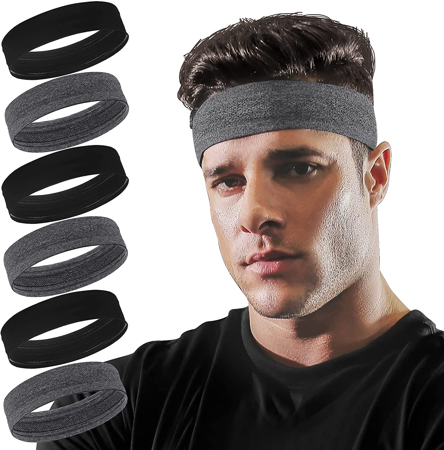 Vsiopy Running Headband for Men Non Slip Workout Sweatbands Adjustable Sports Headbands Moisture Wicking Workout Headbands