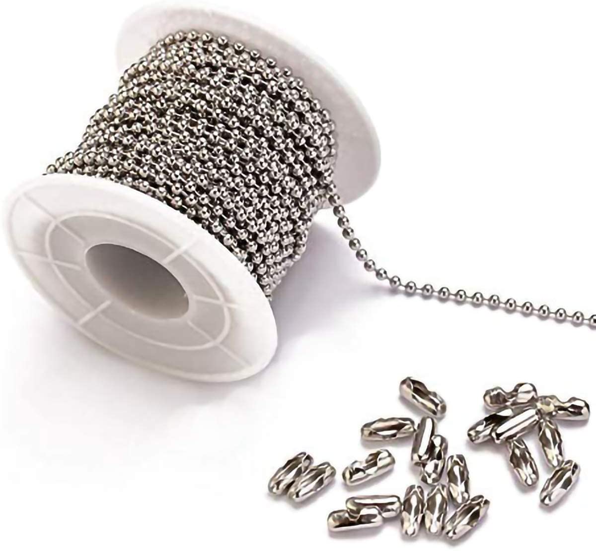 Tiparts 30 Feet Stainless Steel Ball Chains Necklace with 20pcs Connectors Clasps,Silver Bead Chain Sets (Chain Width 2.4mm+20pcs connectors)