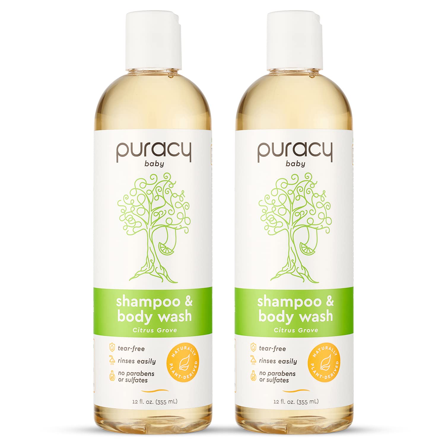 Puracy Shampoo & Body Wash for Children - Perfect Skin, Pure Ingredients - with 12 Fruit & Vegetable Extracts for Silky Smooth Skin, Gentle Citrus Grove Aromas, 98.8% from Mother Nature, 12 Oz (2-Pk)