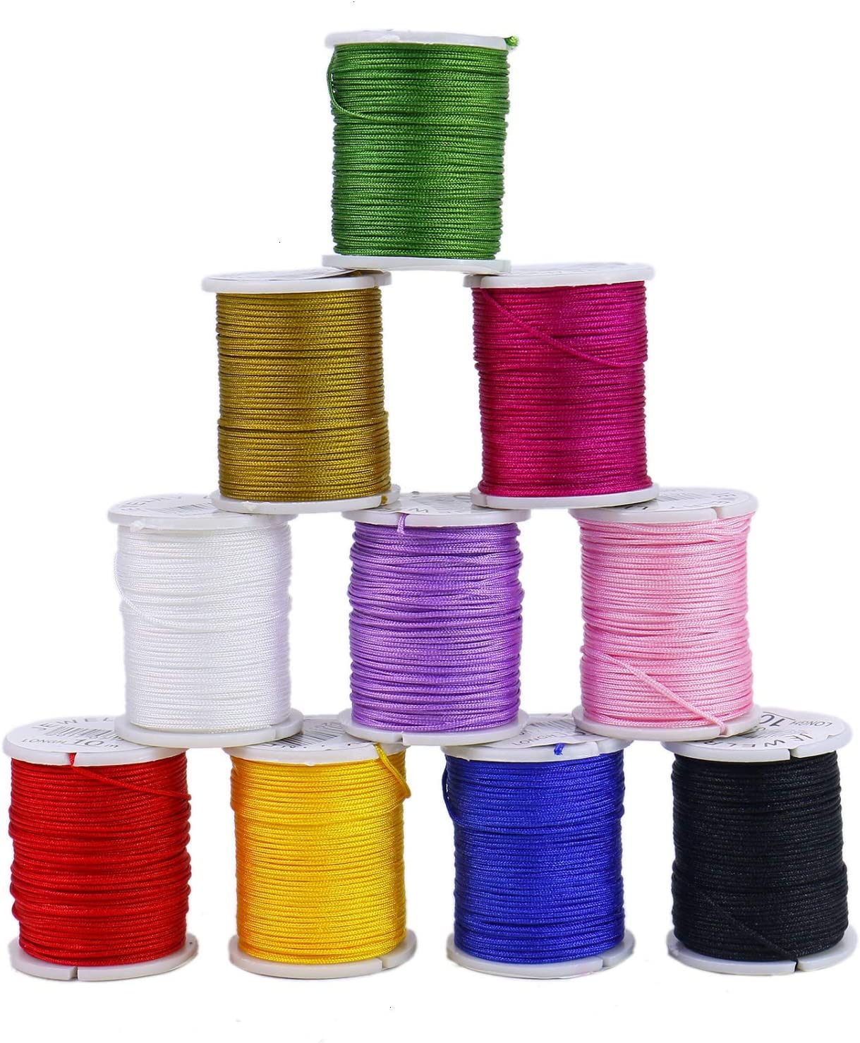 Monrocco Jewelry Nylon Cord, 10 Rolls 1mm Chinese Knotting Cord Nylon Hand Knitting Cord String Beading Thread for Jewelry Making Bracelet Beading Thread
