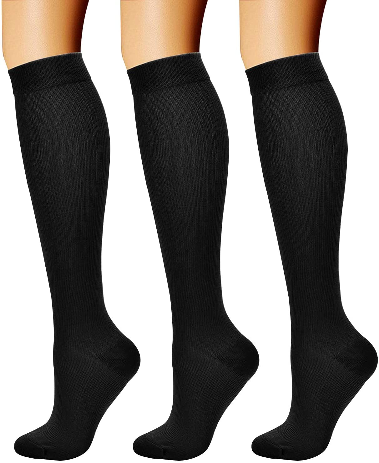 CHARMKING 3 Pairs Copper Compression Socks for Women & Men Circulation 15-20 mmHg is Best for All Day Wear Running Nurse