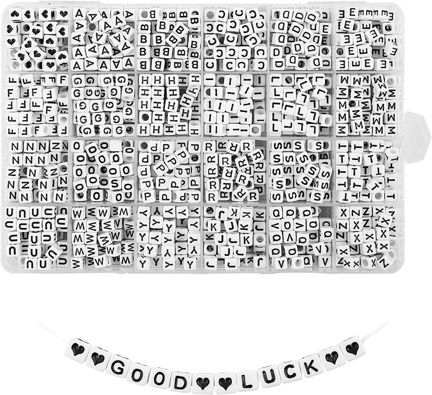 Quefe 1440pcs Acrylic Letter Beads White Cube Alphabet Beads Sorted Alphabet Beads for Jewelry Making, Bracelets, Necklaces, Key Chains (6 x 6mm)