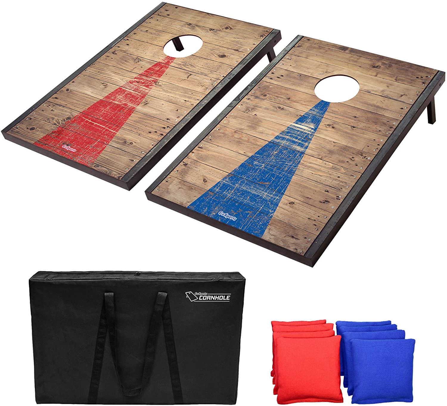 GoSports Classic Cornhole Set – Includes 8 Bean Bags, Travel Case and Game Rules (Choice of style)