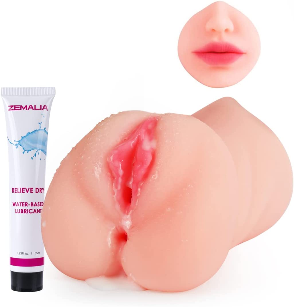 ZEMALIA 3 in 1 Male Masturbators Adult Sex Toys with Realistic Textured Mouth Vagina and Tight Anus, Men's Pocket Pussy Blowjob Stroker Anal Play Sex Toys for Men Masturbation