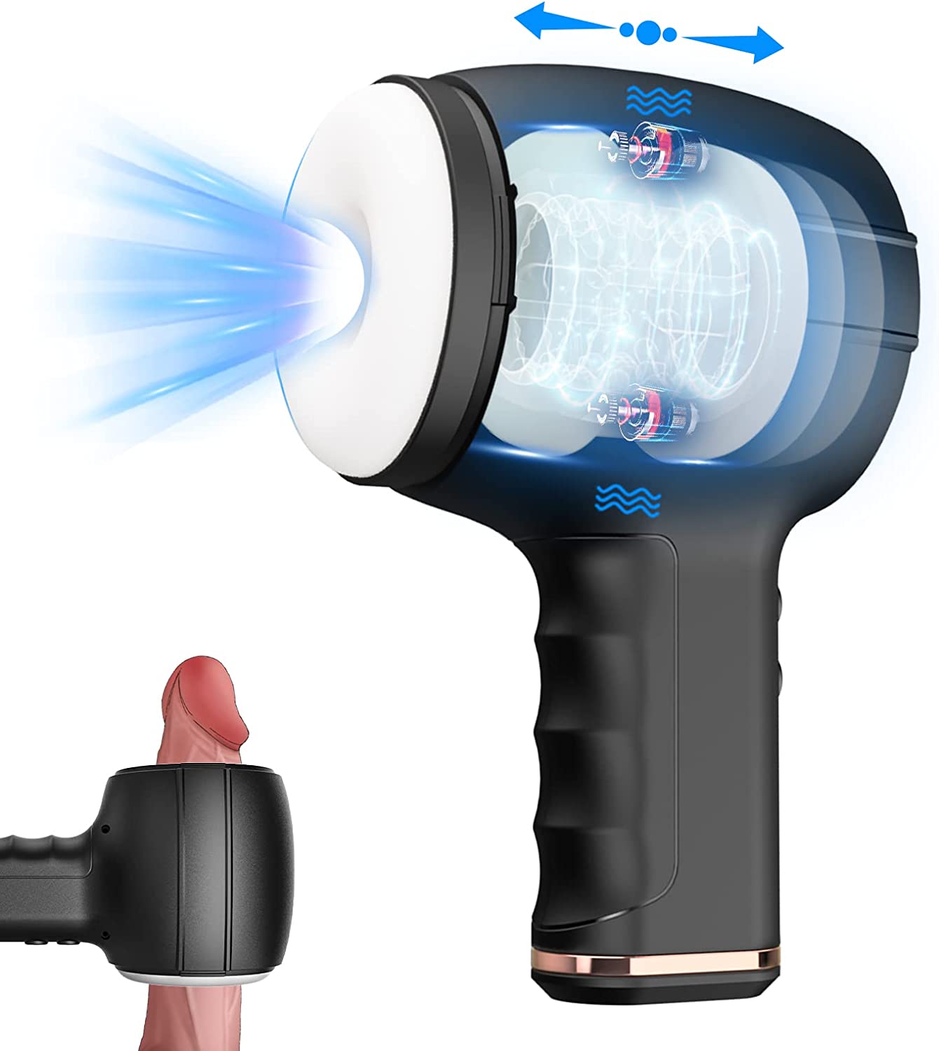 Automatic Blowjob Sex Toy Machine: Hands Free Male Masturbators, Thrusting Stroker with 4 Thrusts 7 Vibrations, Waterproof Oral Sex Toy for Men Masturbation, Electric Pocket Pussy