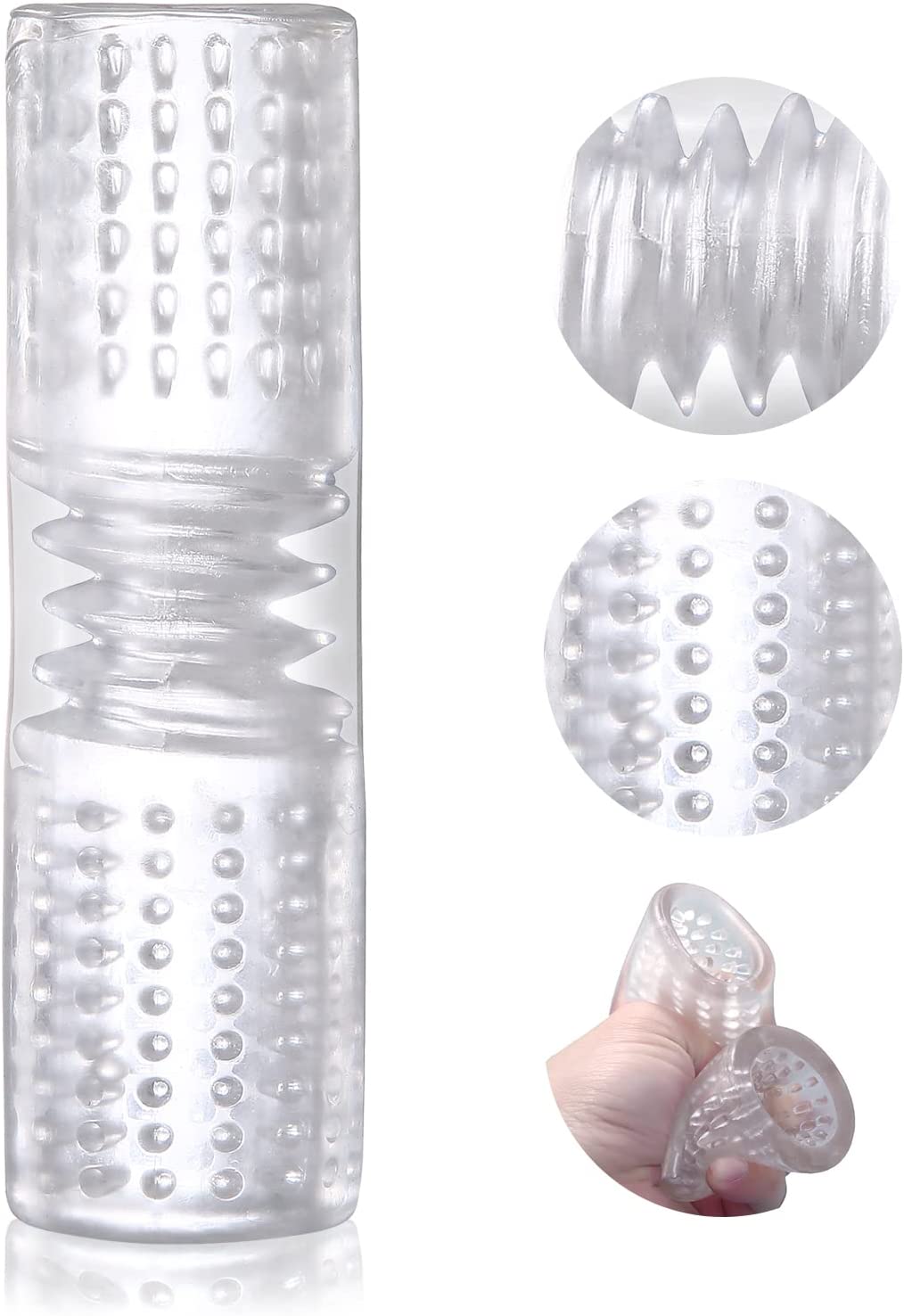 Male Masturbators Cup Crystal Vagina Sleeve Transparent Spiral Textured Tunnel Male Masturbation Stroker Pocket Pussy Adult Sex Toys for Men