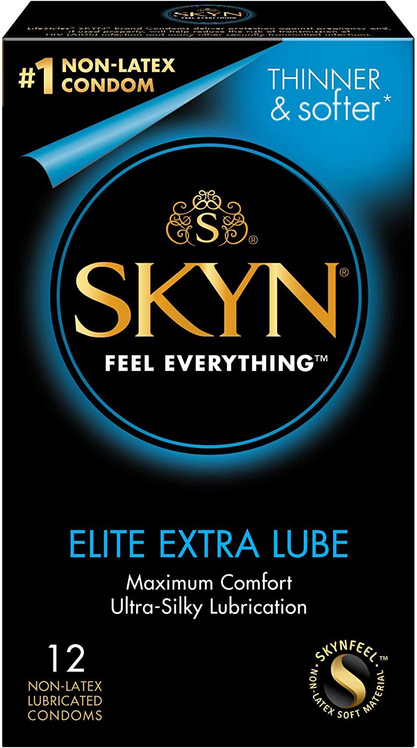 SKYN Elite Extra Lube – 12 Count – Ultra-Thin, Lubricated Latex-Free Condoms – Ultra-Silky Lubrication for Maximum Comfort​