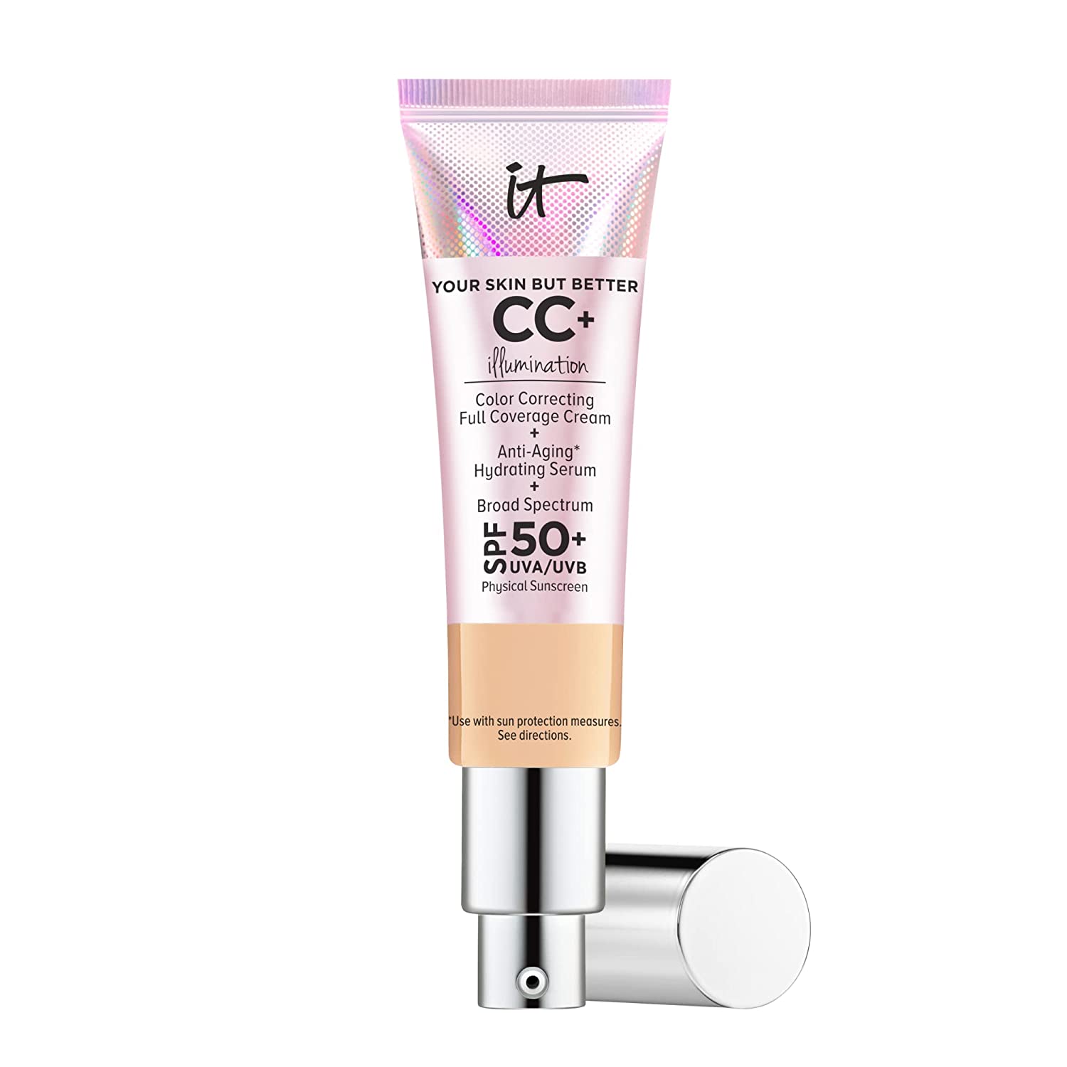 IT Cosmetics Your Skin But Better CC+ Cream Illumination, Medium (W) - Color Correcting Cream, Full-Coverage Foundation, Hydrating Serum & SPF 50+ Sunscreen - Radiant Finish - 1.08 fl oz