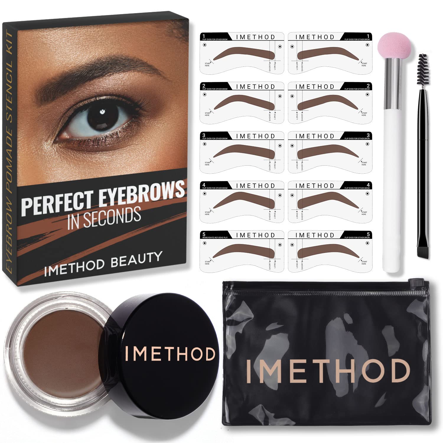 iMethod Eyebrow Stamp and Eyebrow Stencil Kit - Eye Brow Stamping Kit, Brow Stamp Trio Kit, Brow Stencil and Stamp Kit, Brow Eyebrow Kit, Light Brown