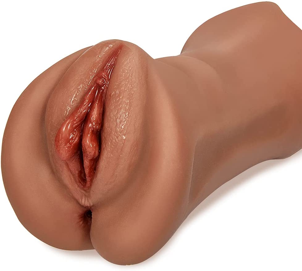 Goyha 3 in 1 Male Masturbators, Realistic Pocket Pussy with Thick Labia Tight Anus and Vivid Face, Double-Ended Brown Skin Male Maturbator Toy for Men Masturbation, Male Sex Toy for Men Pleasure