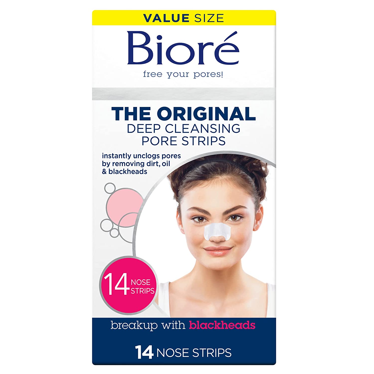 Bioré Original, Deep Cleansing Pore Strips, Nose Strips for Blackhead Removal, with Instant Pore Unclogging, 14 Count, features C-Bond Technology, Oil-Free, Non-Comedogenic Use